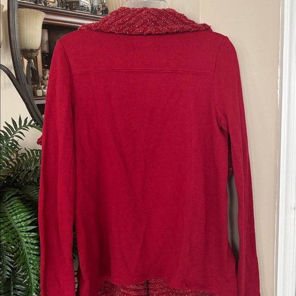 Brand New Lucky Brand Red Metallic Knit Shawl Open Front Drape Cardigan Sweater - Picture 10 of 16